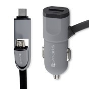 4smarts MultiCord Autolader Micro-USB + USB Type-C Zwart